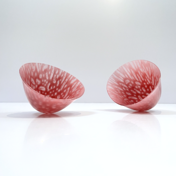 Pink kiln-formed glass vessels by Una Galbraith