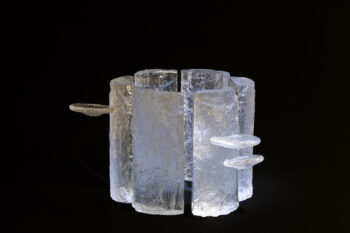 Sand casted clear glass section of tree trunk with blown and engraved bracket fungi