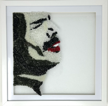 Fused glass portrait of Freddie Mercury