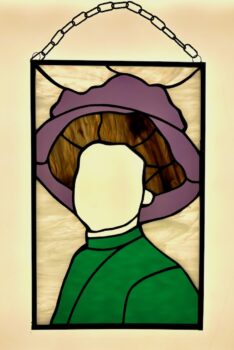 Stained glass portrait of a suffragette
